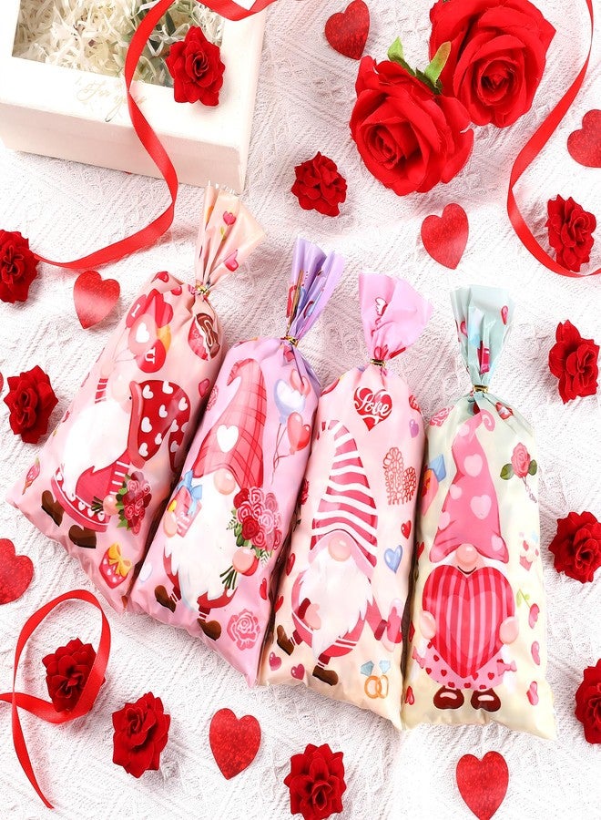 ldyllicStyle Valentines Treat Bags, 100 PCS Valentine Cellophane Goodie Candy Cookie Gift Bag, Valentine's Day Plastic Goody Snack Bags with Twist Ties for Gifts Wrap Holiday Party Favors 11 x 4.8 Inch (4 Styles) - Image 4